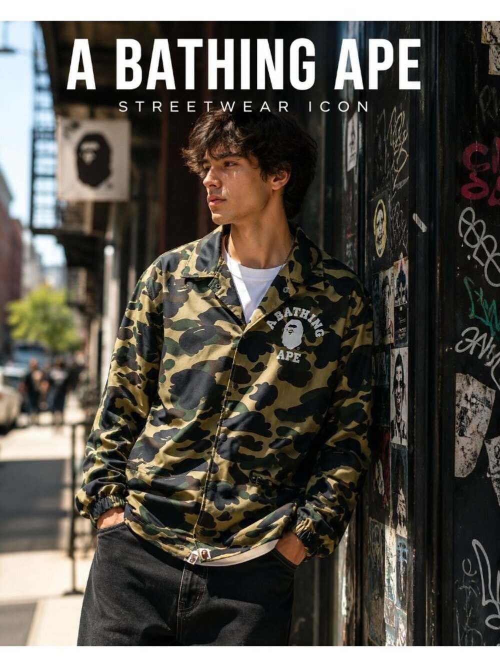A Bathing Ape 1st Camo Coach Jacket XL Harajuku Streetwear Yellow Camouflage
